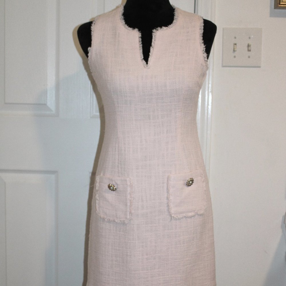 Karl Lagerfeld Sleeveless Tonal Tweed Pocket Sheath Dress